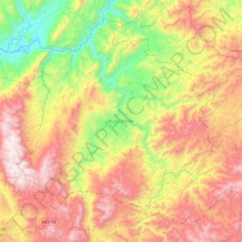 Mapa topográfico Ahuacuotzingo, altitud, relieve