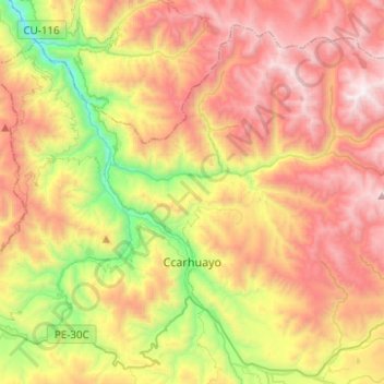 Mapa topográfico Ccarhuayo, altitud, relieve