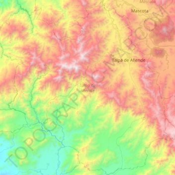 Mapa topográfico Talpa de Allende, altitud, relieve