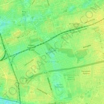 Mapa topográfico Marienthal, altitud, relieve