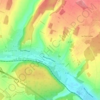 Mapa topográfico Fosseuse, altitud, relieve