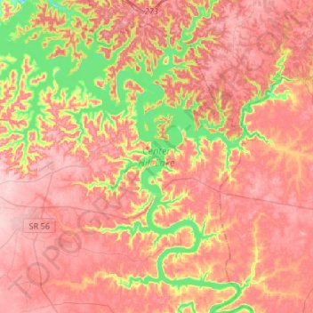 Mapa topográfico Center Hill Lake, altitud, relieve