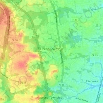 Mapa topográfico Ocean Township, altitud, relieve