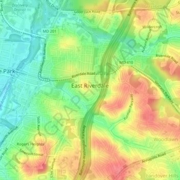 Mapa topográfico East Riverdale, altitud, relieve