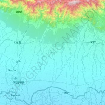 Mapa topográfico Morang, altitud, relieve