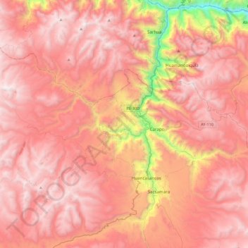 Mapa topográfico Santiago de Lucanamarca, altitud, relieve