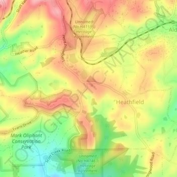 Mapa topográfico Heathfield, altitud, relieve