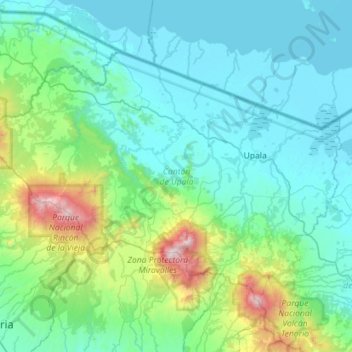 Mapa topográfico Upala, altitud, relieve