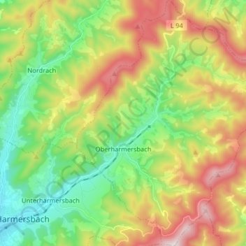 Mapa topográfico Oberharmersbach, altitud, relieve