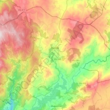 Mapa topográfico Bande, altitud, relieve