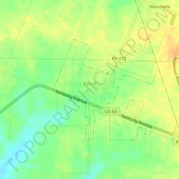 Mapa topográfico Kevil, altitud, relieve