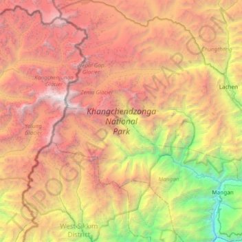 Mapa topográfico Khangchendzonga National Park, altitud, relieve