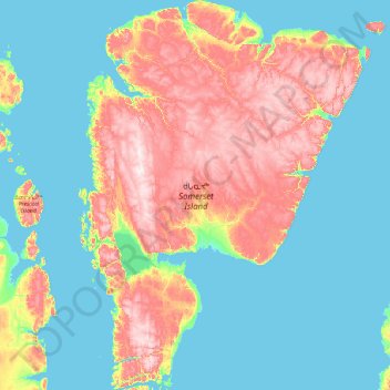 Mapa topográfico ᑰᒐᓇᔪᒃ Somerset Island, altitud, relieve
