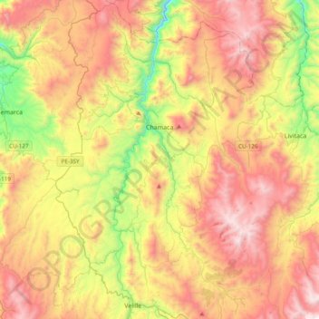 Mapa topográfico Chamaca, altitud, relieve