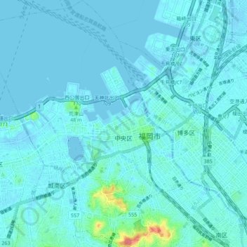Mapa topográfico 中央区, altitud, relieve