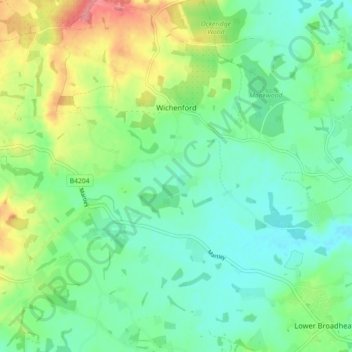 Mapa topográfico Wichenford, altitud, relieve