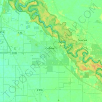 Mapa topográfico Cobram, altitud, relieve