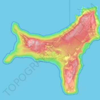 Mapa topográfico Christmas Island, altitud, relieve