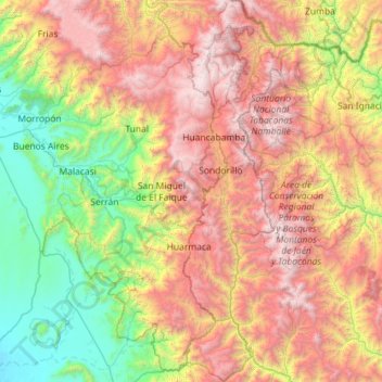 Mapa topográfico Huancabamba, altitud, relieve