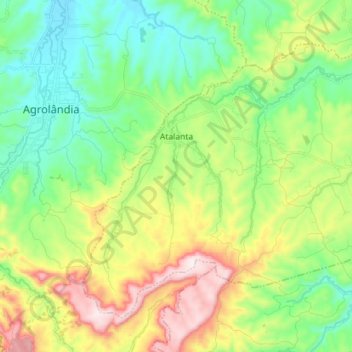 Mapa topográfico Atalanta, altitud, relieve