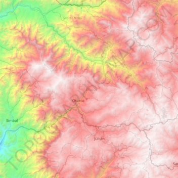 Mapa topográfico Otuzco, altitud, relieve