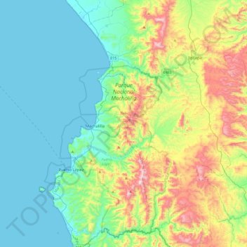 Mapa topográfico Parque Nacional Machalilla, altitud, relieve
