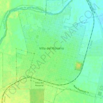 Mapa topográfico Villa del Rosario, altitud, relieve