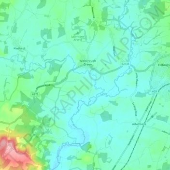 Mapa topográfico Wisborough Green, altitud, relieve