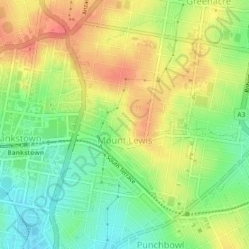 Mapa topográfico Mount Lewis, altitud, relieve