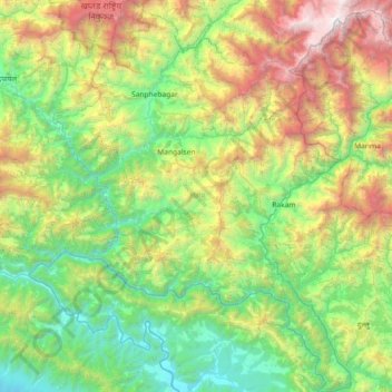Mapa topográfico Achham, altitud, relieve