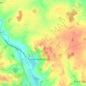 Mapa topográfico Castle Hedingham, altitud, relieve