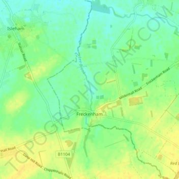 Mapa topográfico Freckenham, altitud, relieve