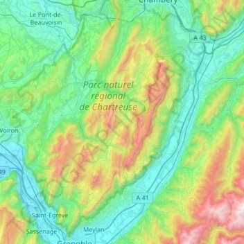 Mapa topográfico Massif de la Chartreuse, altitud, relieve