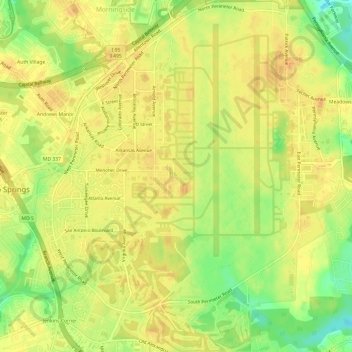 Mapa topográfico Joint Base Andrews, altitud, relieve