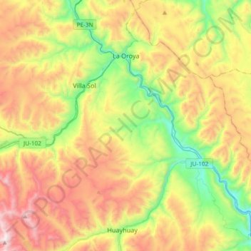 Mapa topográfico La Oroya, altitud, relieve
