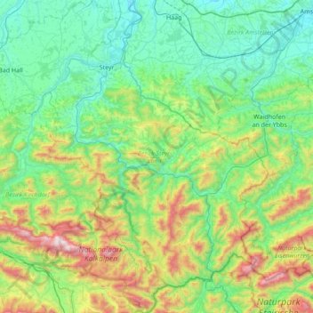 Mapa topográfico Steyr-Land, altitud, relieve