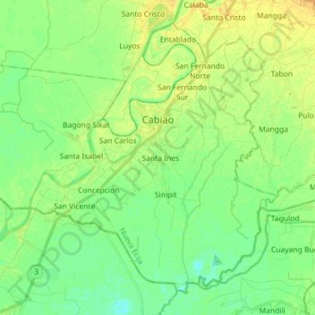 Mapa topográfico Cabiao, altitud, relieve