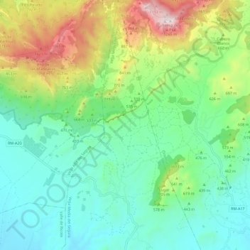 Mapa topográfico El Rellano, altitud, relieve