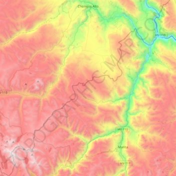 Mapa topográfico Chongos Alto, altitud, relieve
