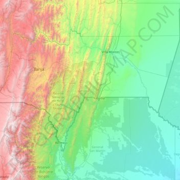 Mapa topográfico Tarija, altitud, relieve