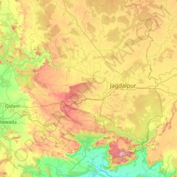Mapa topográfico Bastar, altitud, relieve