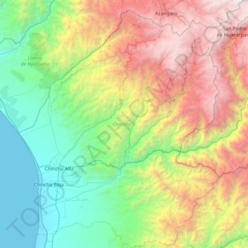 Mapa topográfico Chincha, altitud, relieve