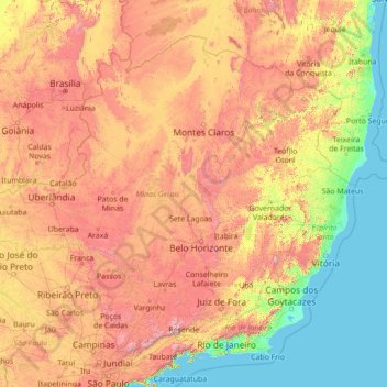 Mapa topográfico Minas Gerais, altitud, relieve