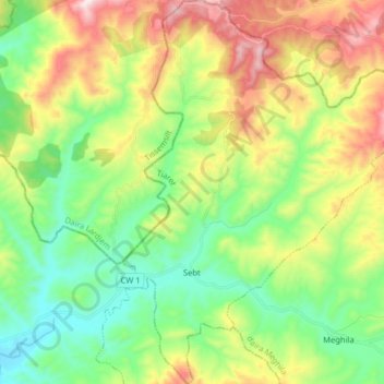 Mapa topográfico Sebt, altitud, relieve