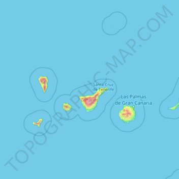Mapa topográfico Canary Islands, altitud, relieve