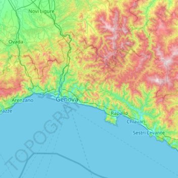 Mapa topográfico Genoa, altitud, relieve