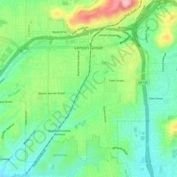 Mapa topográfico Lemon Grove, altitud, relieve