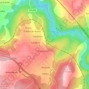 Mapa topográfico Ponte, altitud, relieve