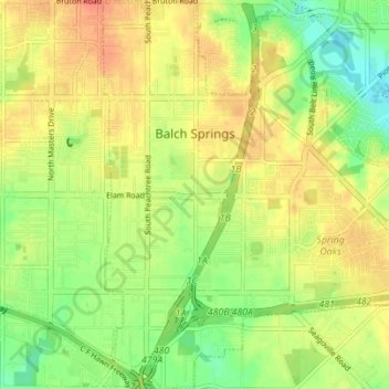 Mapa topográfico Balch Springs, altitud, relieve