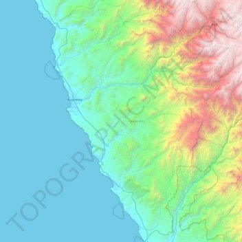 Mapa topográfico Huarmey, altitud, relieve